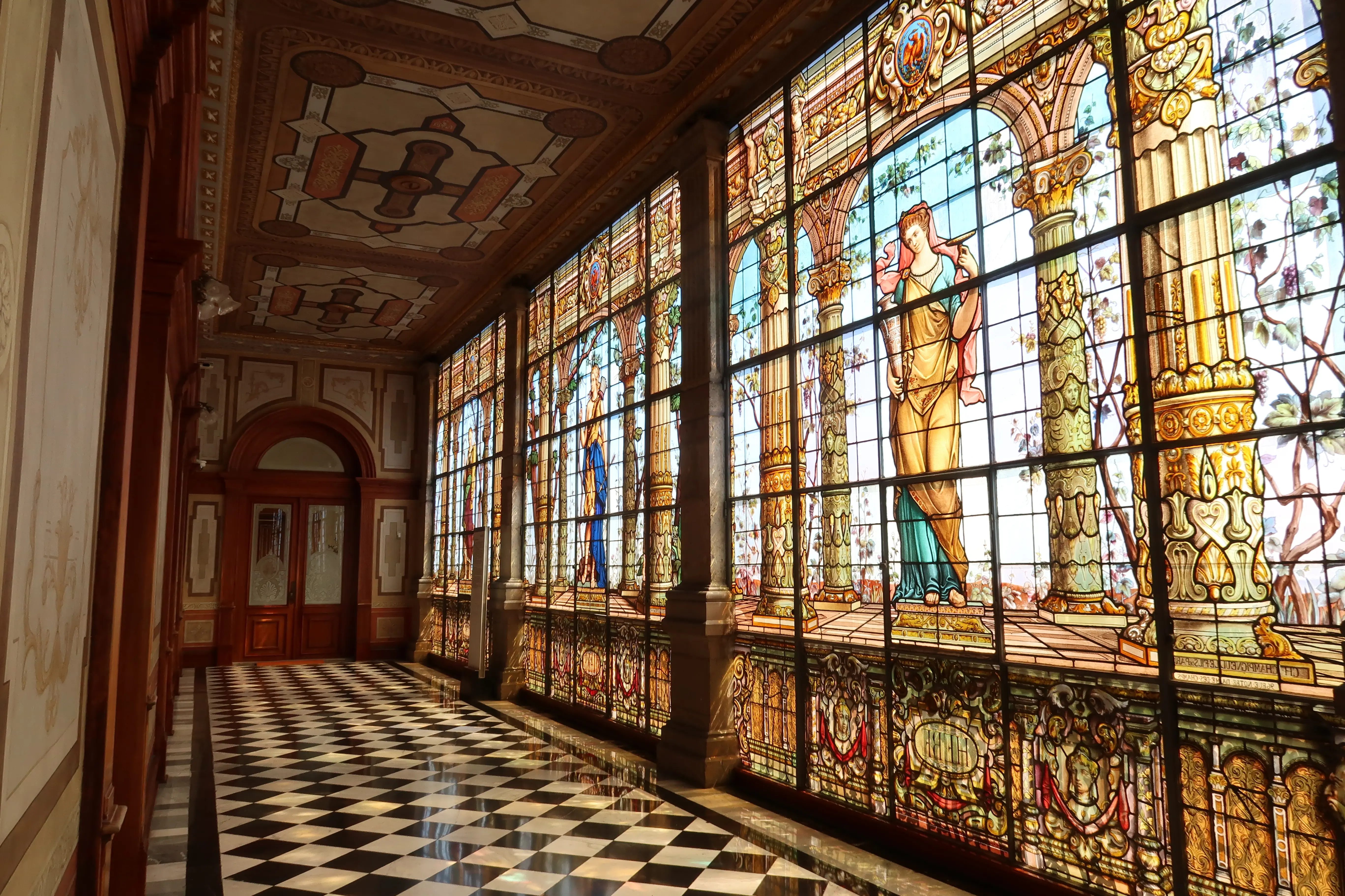 Stained glass gallery inside Chapultepec Castle