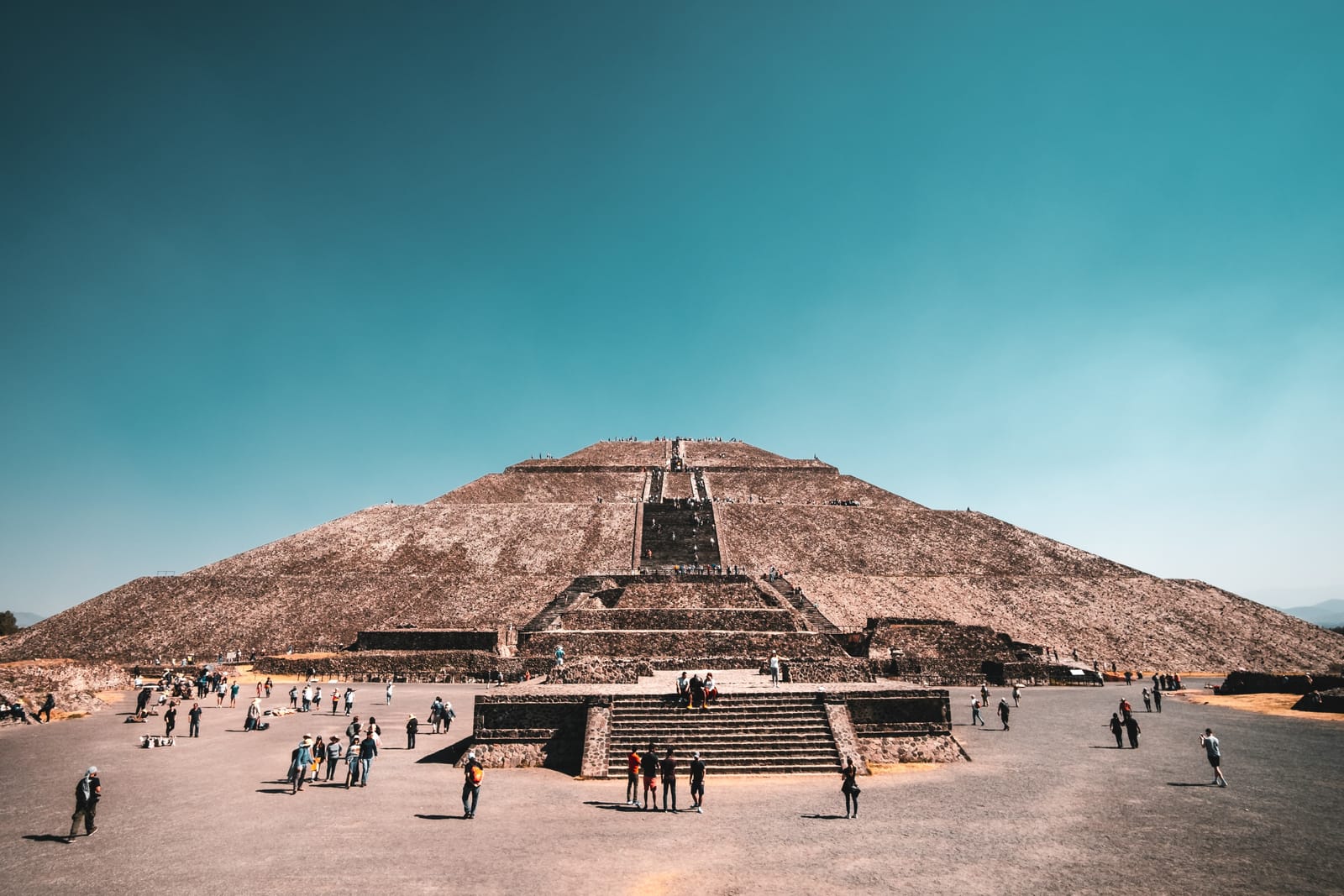 The Pyramid of the Sun, with visitors on the plaza in front
